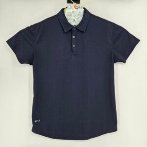Bylt Shirt Mens Large Polo Button Up Short Sleeve Premium Performance Navy Blue